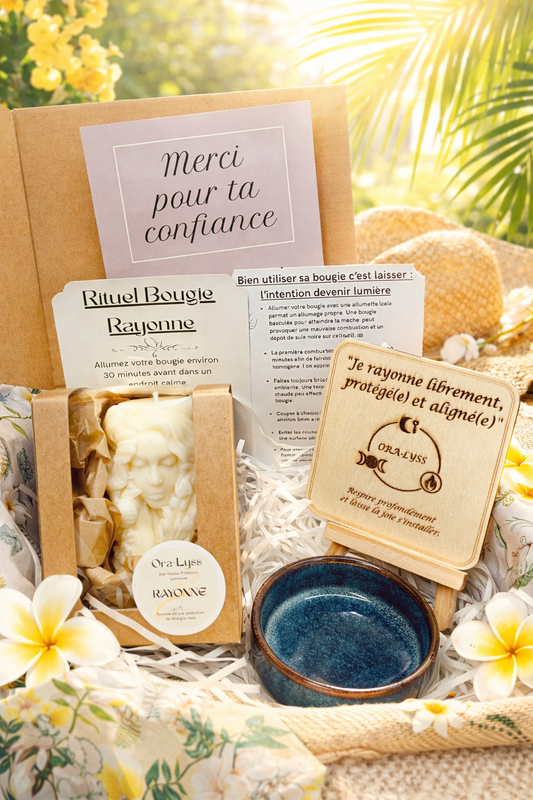 Coffret Bougie Rituel RAYONNE – Fleur de Tiaré