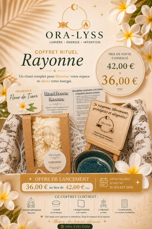 Coffret Bougie Rituel RAYONNE – Fleur de Tiaré