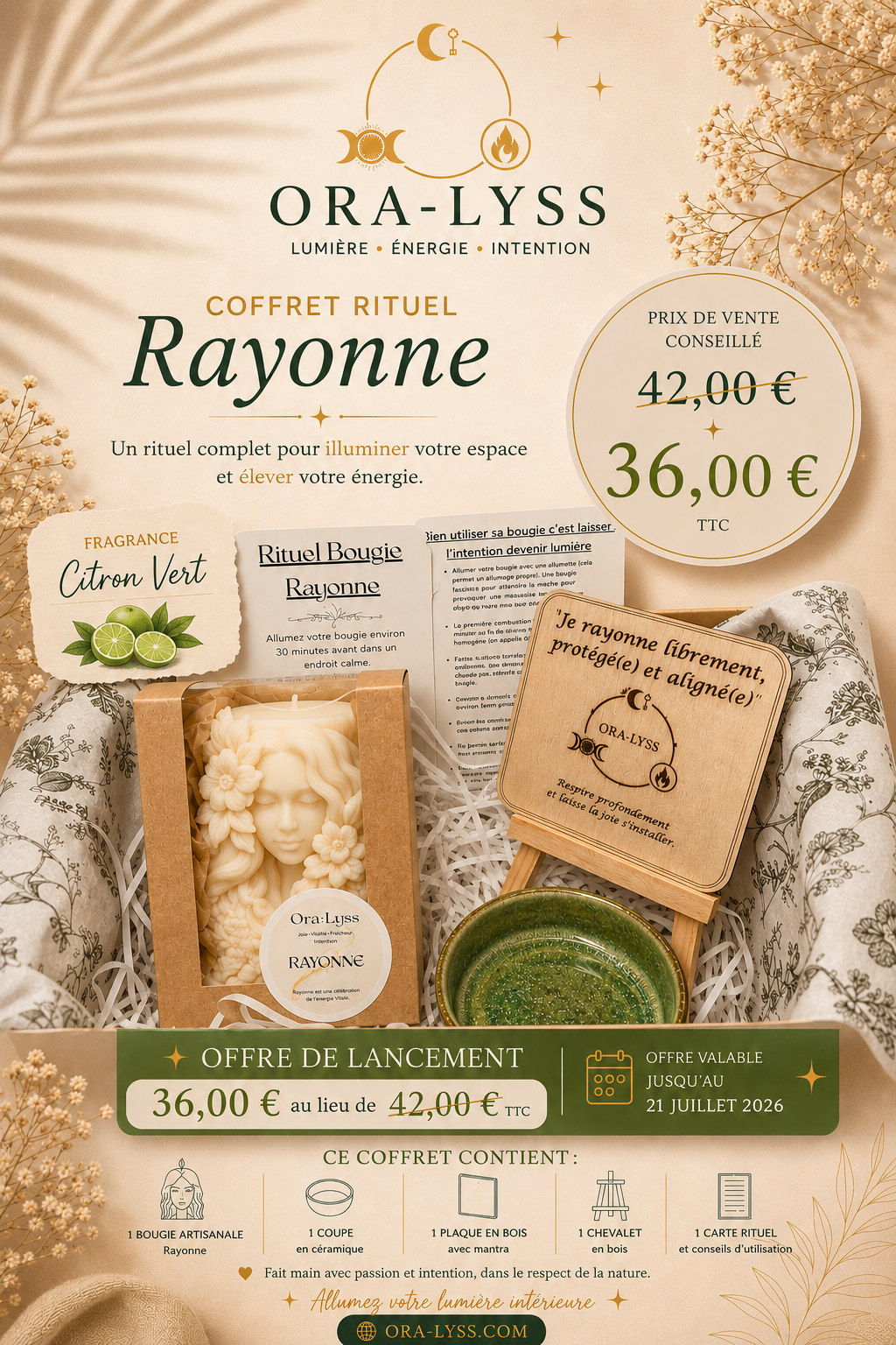 Coffret Bougie Rituel RAYONNE – Citron Vert